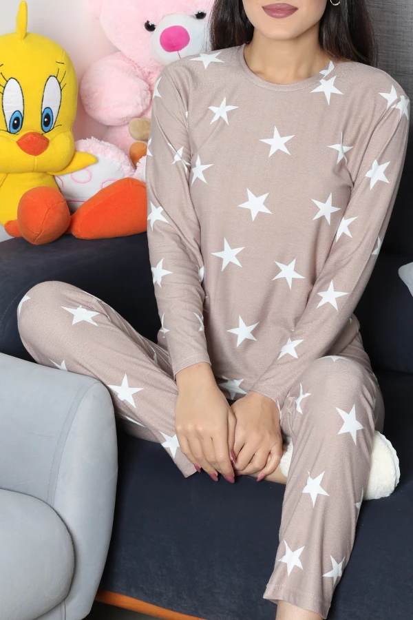 Süet Alt Üst Aynı Pijama Takımı Vizon
