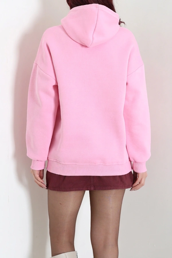 Kapşonlu Baskılı Sweat Pembe 8