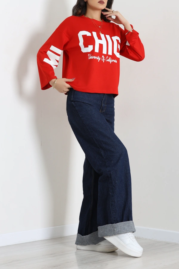 Baskılı Modal Sweat Kırmızı 2