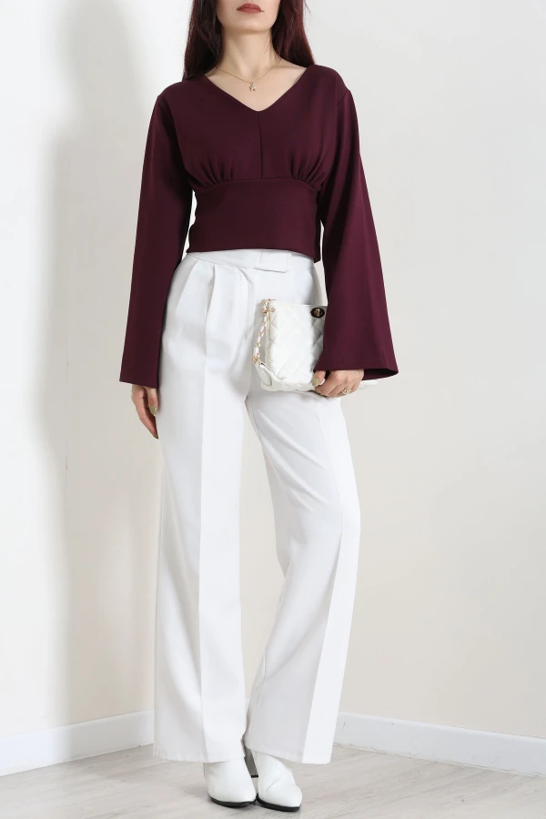 Belden Oturtmalı Kimono Kol Modal Bluz Mürdüm 3