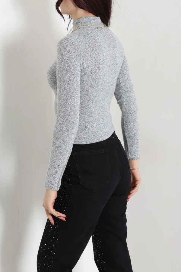 Dik Yaka Yumoş Body Gri 7
