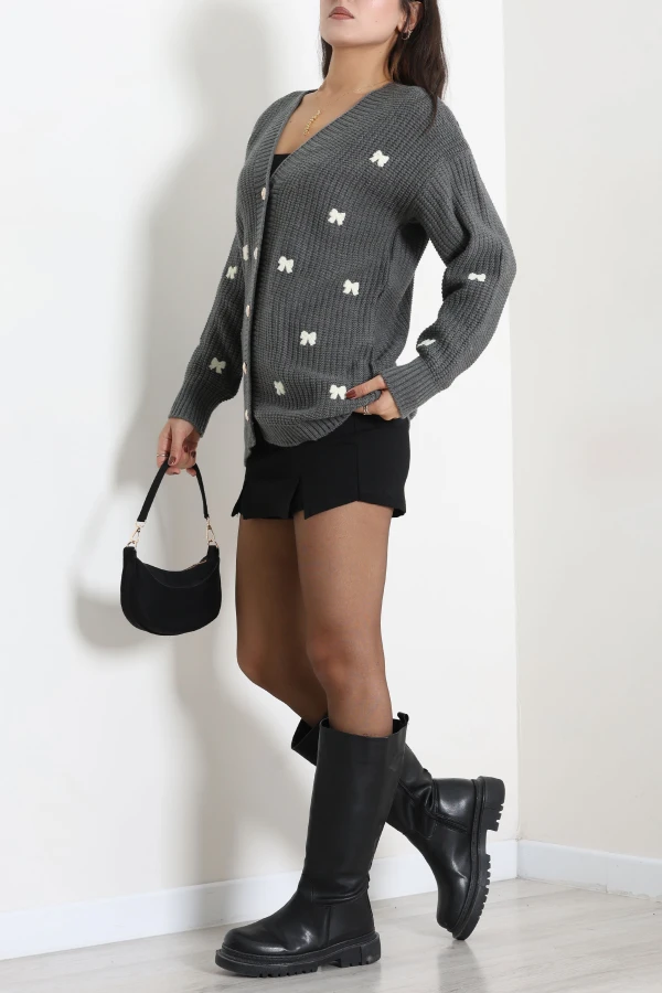 Nakışlı Hırka Antrasitekru 6