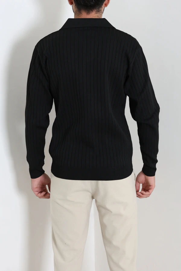 Erkek Siyah Polo Yaka Triko Sweat Uzun Kollu Basic 8
