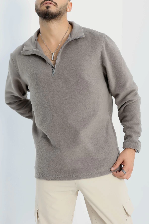 Yarım Fermuar Erkek Polar Sweat Füme 2