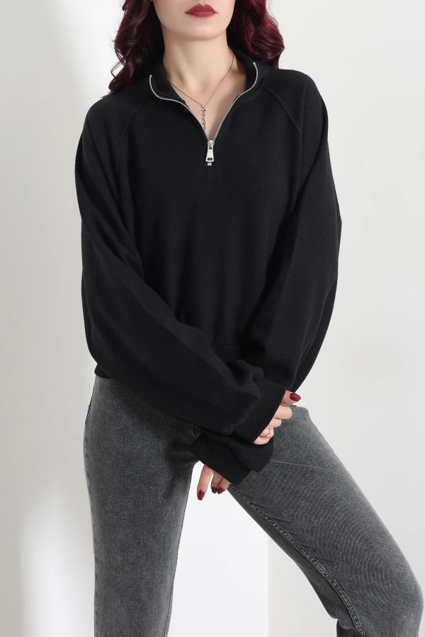 Kadın Siyah Yarasa Kol Oversize Sweat Tunik 3