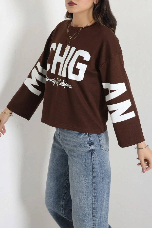 Baskılı Modal Sweat Kahve 3