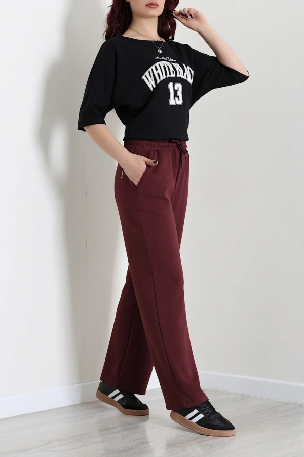 Kadın Bordo Modal Regular Fit Rahat Kesim Eşofman Altı 3