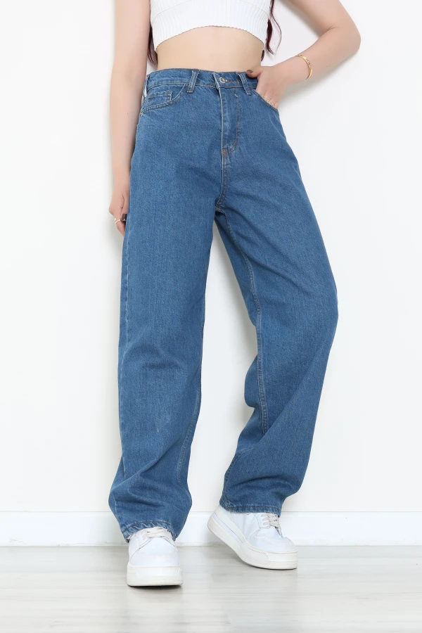 Kadın Mavi Baggy Fit Yüksek Bel Kot Pantolon 2
