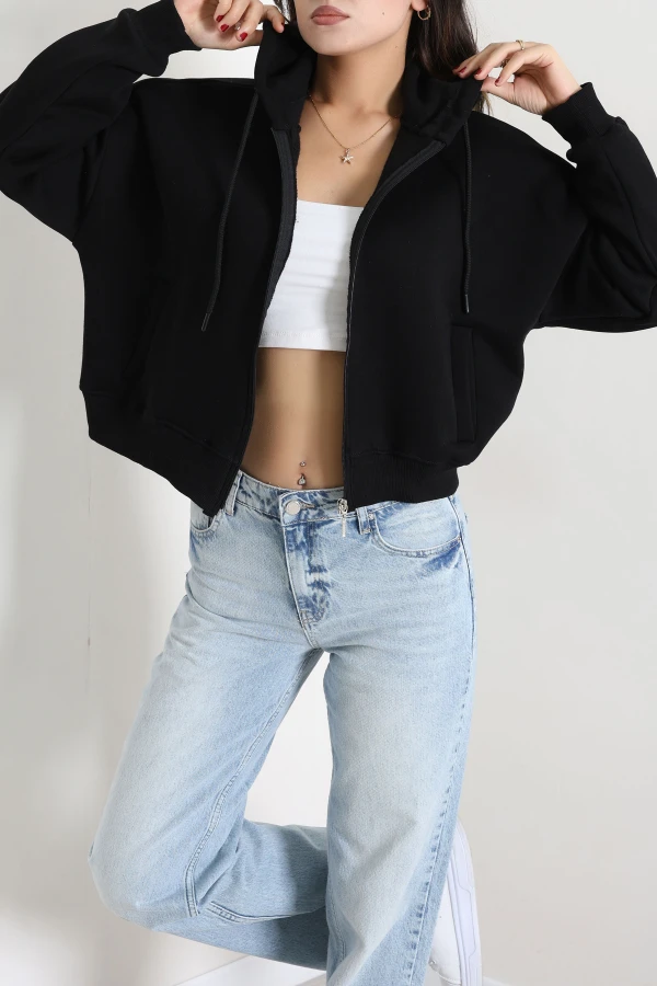 3 İplik Kompakt Oversize Fleto Cepli Sweat Siyah 6