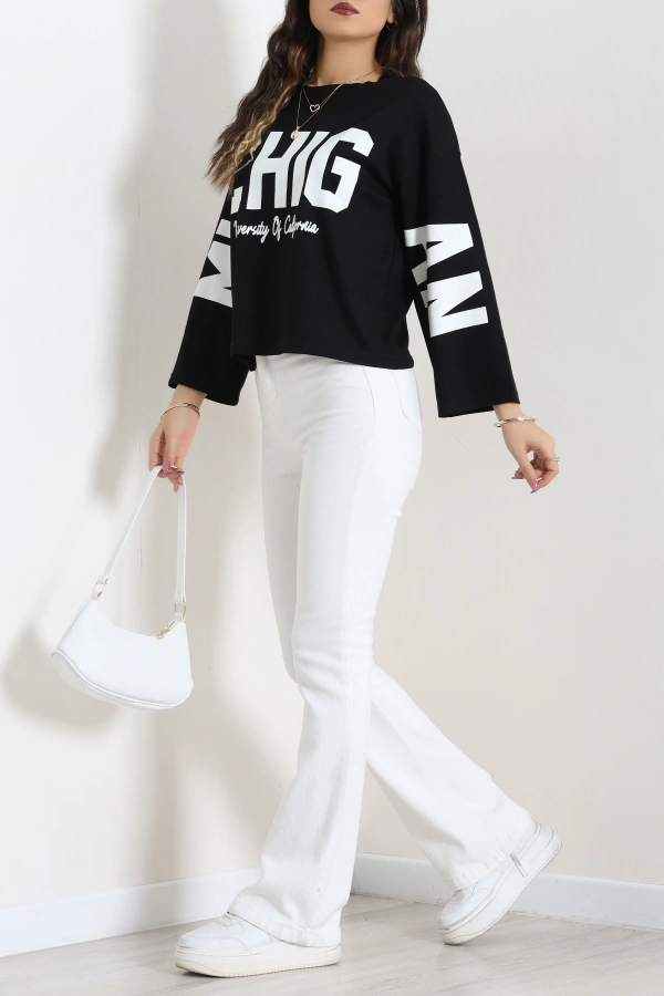 Baskılı Modal Sweat Siyah 6