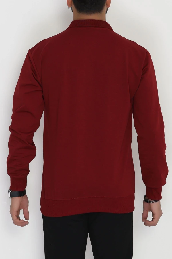 Erkek Bordo 2 İplik Likralı Polo Yaka Sweat 8