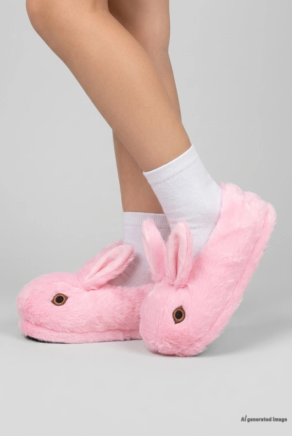 Çocuk Pembe Ev Panduf Sıcak Kaymaz Peluş Kışlık Terlik 2