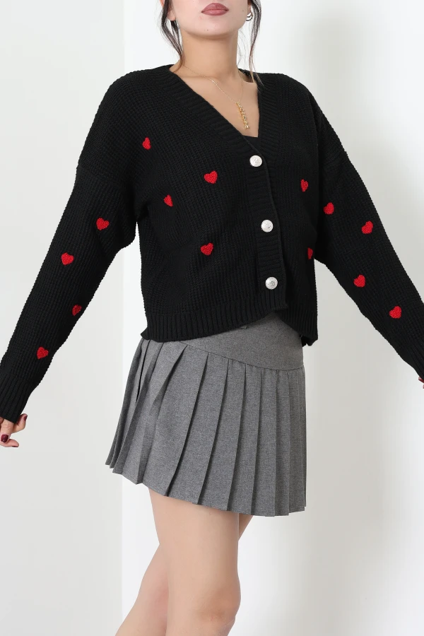 Nakışlı Crop Hırka Siyahkırmızı 5