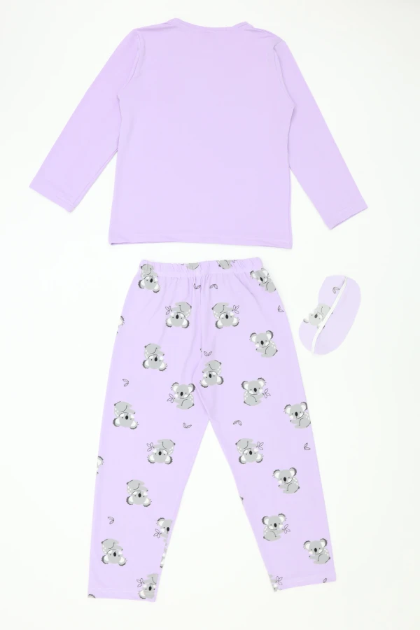 Çocuk Lila Uzun Kollu Pijama Takımı 5-9 Yaş Pamuklu 7