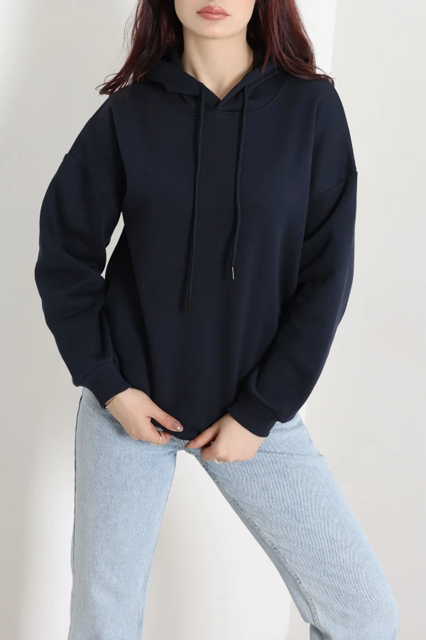 3 İplik Kapşonlu Sweat Lacivert 3