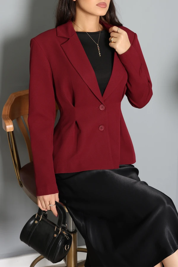 Pens Detay Blazer Ceket Bordo 2