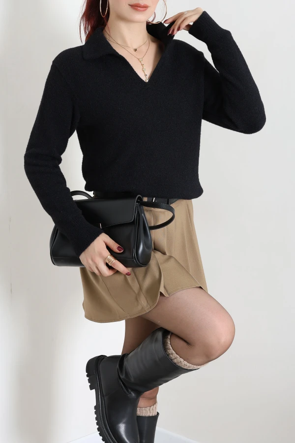 Polo Yaka Triko Kazak Siyah 3