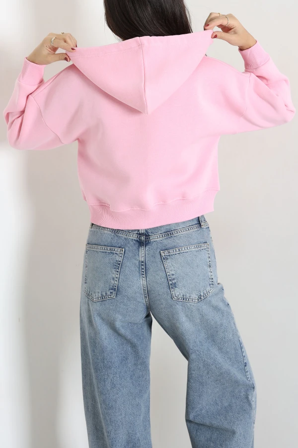 Kadın Pembe Oversize Fleto Cepli 3 İplik Kompakt Sweat 8