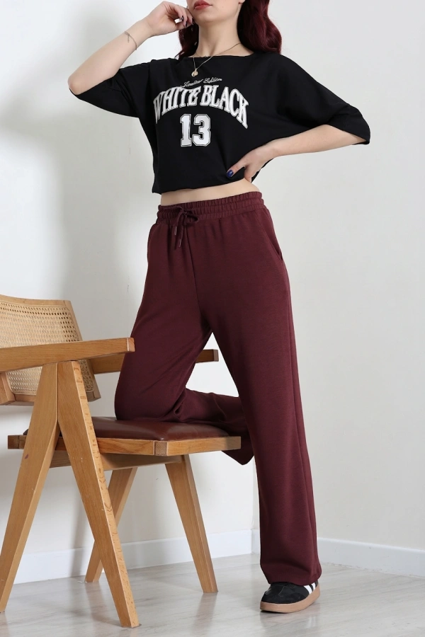 Kadın Bordo Modal Regular Fit Rahat Kesim Eşofman Altı 4