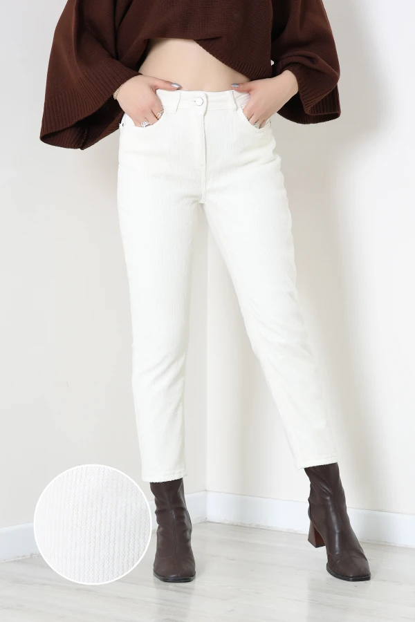Pul Detay Mom Kot Pantolon Krem 2