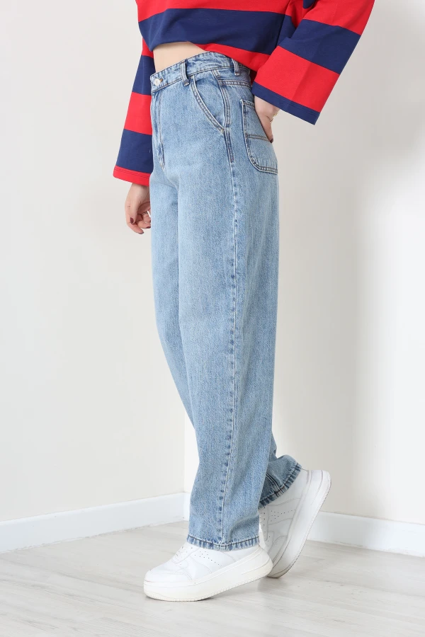 Kadın Açık Mavi Baggy Fit Yüksek Bel Kot Pantolon 4