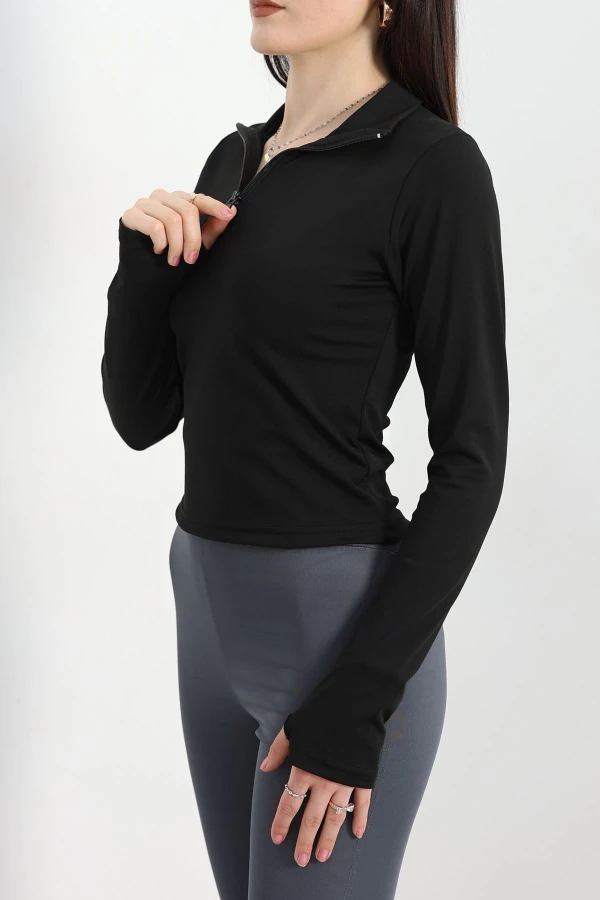 Kadın Siyah Dalgıç Parmak Geçmeli Basic Body 3