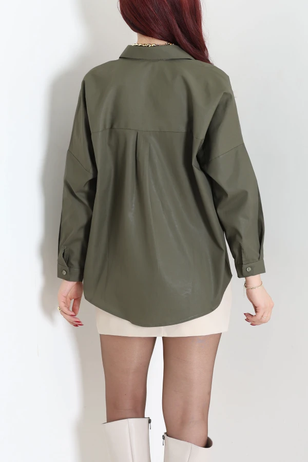 Oversize Poplin Gömlek Haki 7