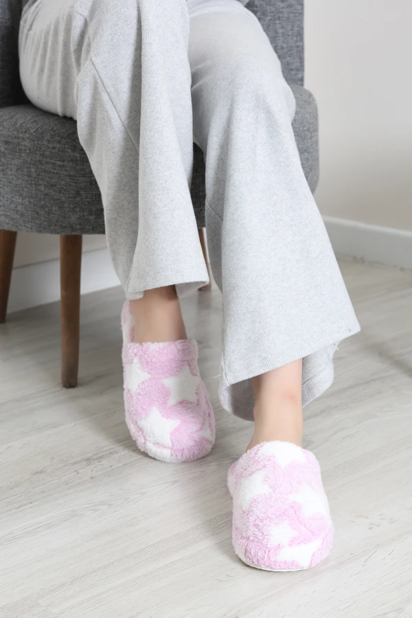 Peluş Desenli Kadın Ev Terliği Pembe 2