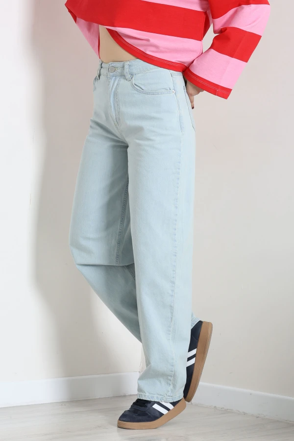 Kadın Buz Mavi Baggy Fit Yüksek Bel Kot Pantolon 3