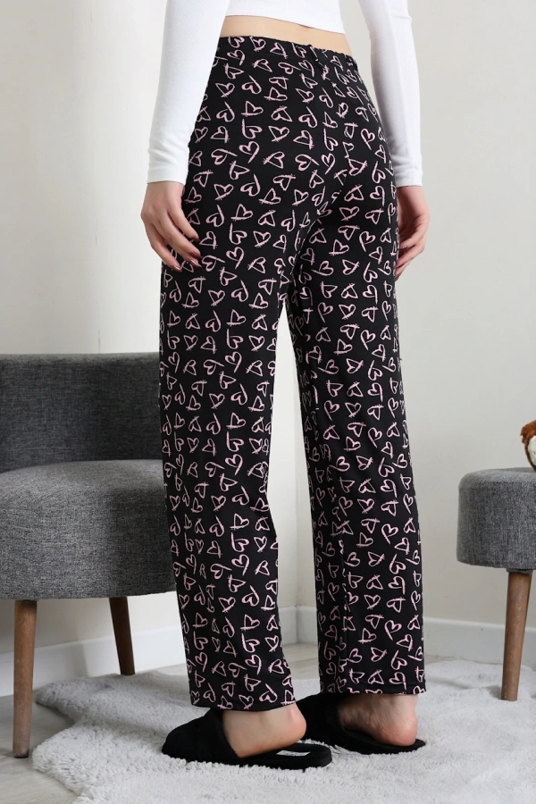 Kadın Siyah Pamuklu Rahat Kalıp Lastikli Pijama Altı 7