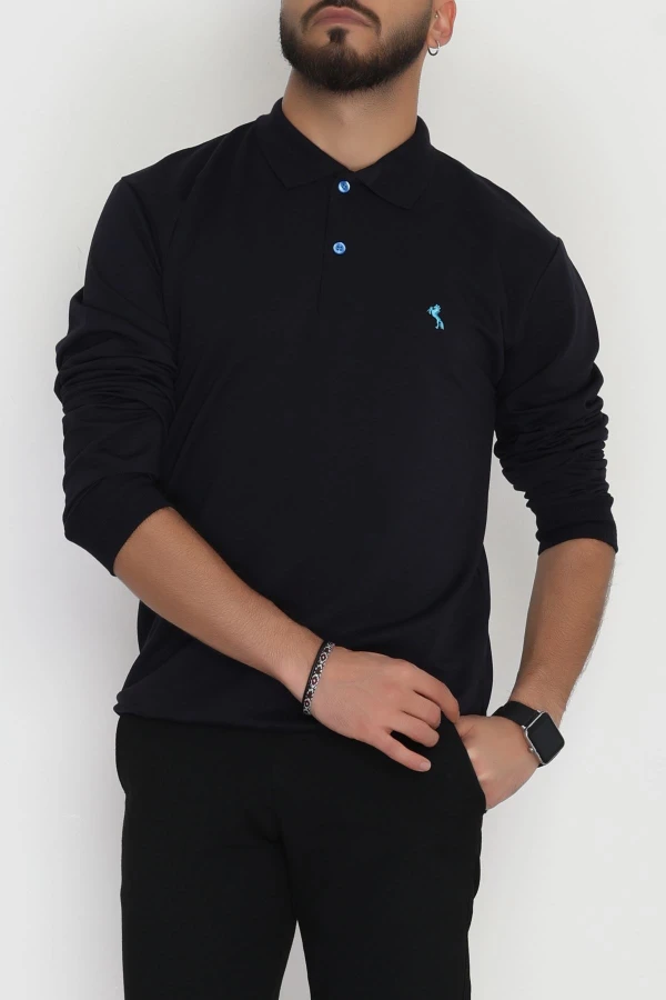 2 İplik Likralı Polo Yaka Erkek Sweat Koyulaci 4