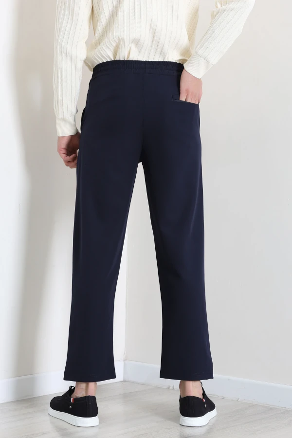 Erkek Lacivert Baggy Fit Bel Lastikli Rahat Kesim Pantolon 8
