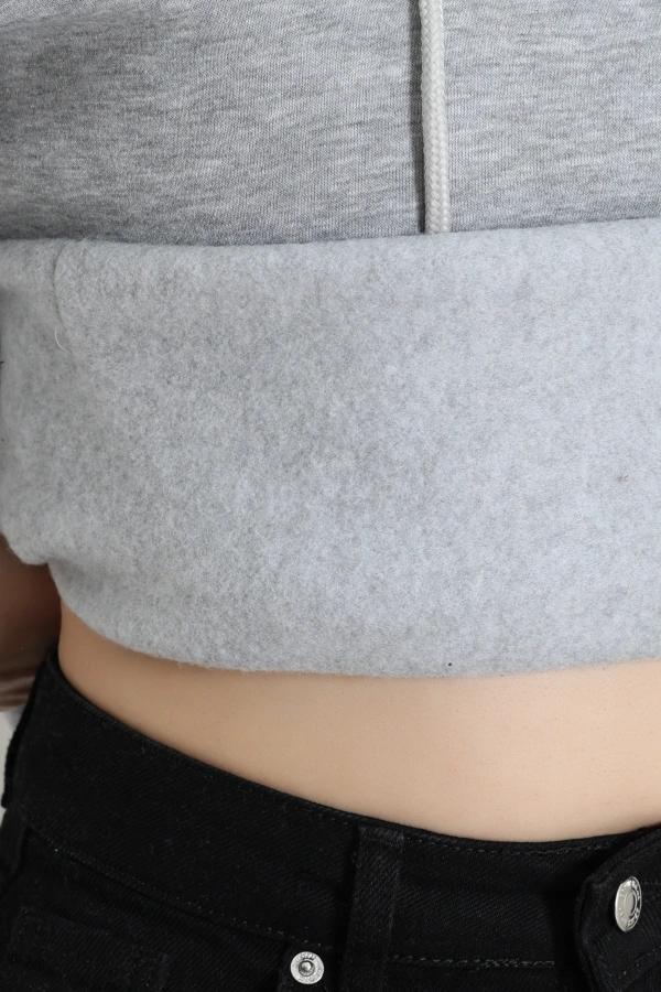 Kadın Gri Kapüşonlu Baskılı Oversize Sweat Tunik 7