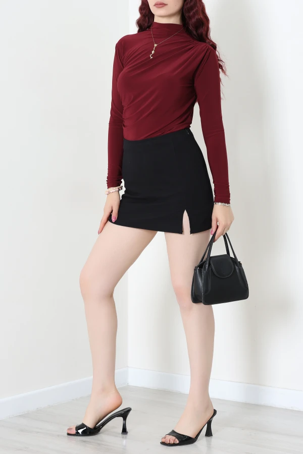 Drapeli Dik Yaka Sandy Bluz Bordo 3