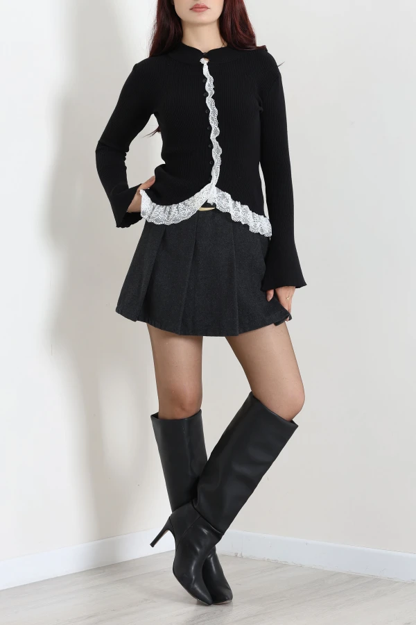 Dantel Detaylı Triko Hırka Siyah 2