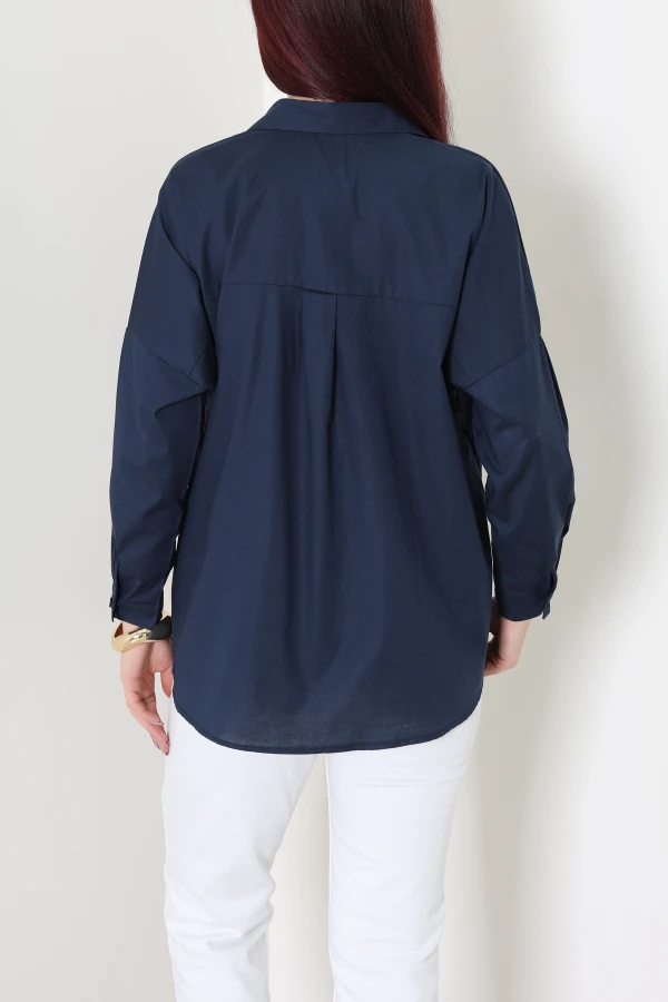 Oversize Poplin Gömlek Lacivert 8