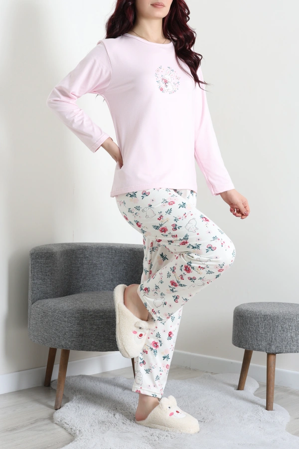 Kadın Pembe Şardonlu Milan Pijama Takımı Rahat Kalıp 5
