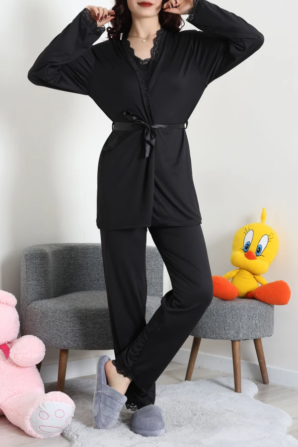 Milan Üçlü Pijama Seti Siyah 4