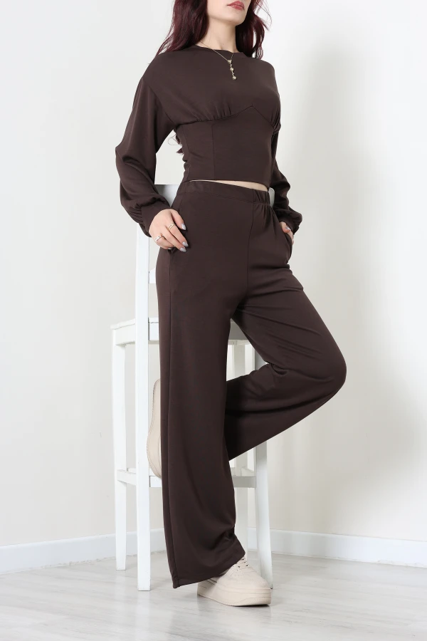 Korsaj Detaylı Modal İkili Takım Kahve 2