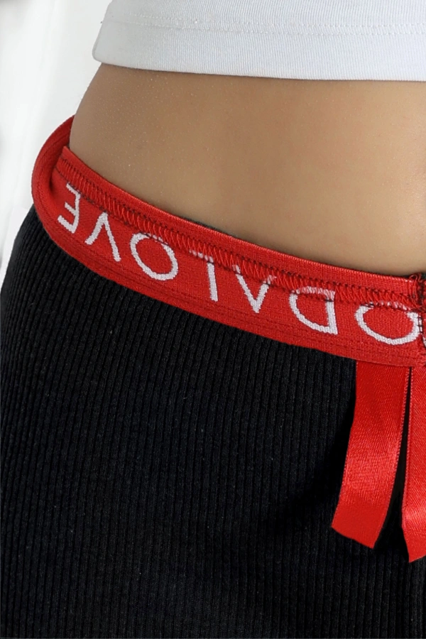 Kadın Siyah Ribana Pamuklu Rahat Kalıp Pijama Altı 7