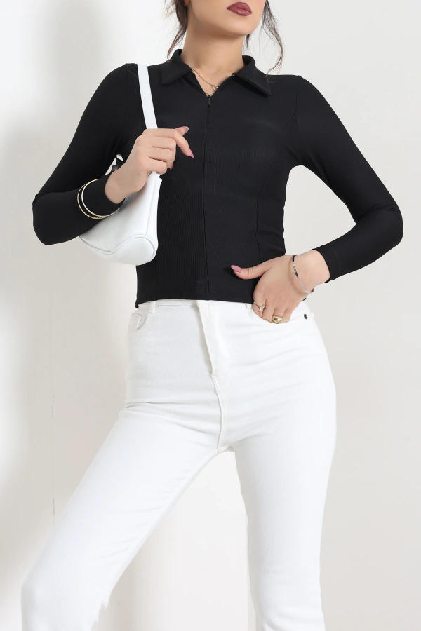 Polo Yaka Fermuarlı Body Siyah 5