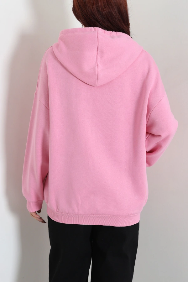 Kadın Pembe 3 İplik Şardonlu Fermuarlı Salaş Sweat 8