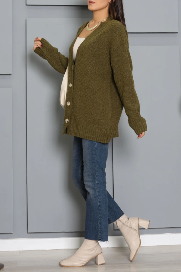 Triko Oversize Hırka Haki 4