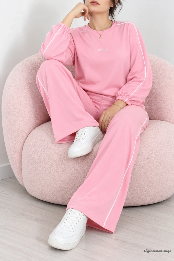 Biyeli 2 İplik Eşofman Takımı Pembe