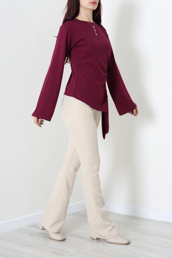 Toka Detaylı Kimono Kol Modal Bluz Vişne 6