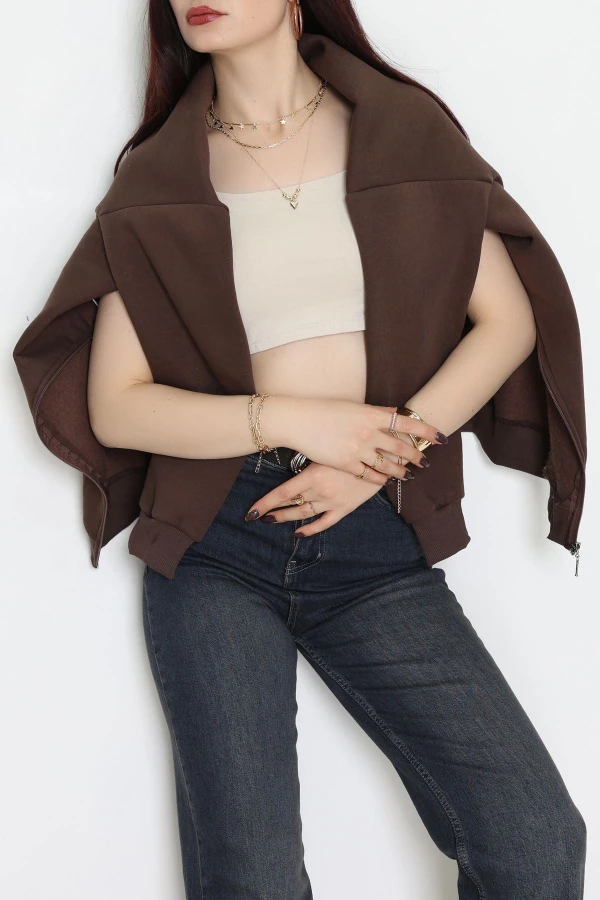 3 İplik Kompakt Oversize Biye Detaylı Sweat Kahve 6