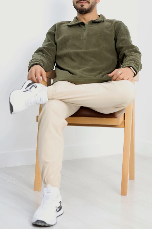 Yarım Fermuar Erkek Polar Sweat Haki 5