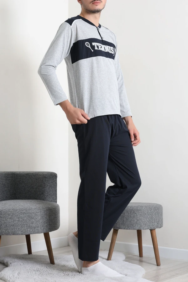 Erkek Gri Süprem Patlı Garnili Pijama Takımı Rahat Kalıp 5