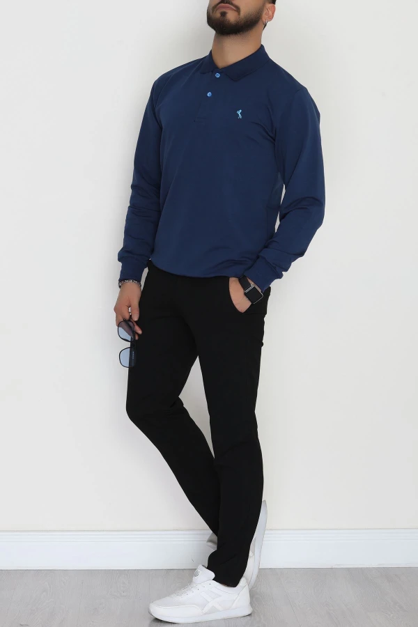 Erkek Lacivert 2 İplik Likralı Polo Yaka Sweatshirt 4