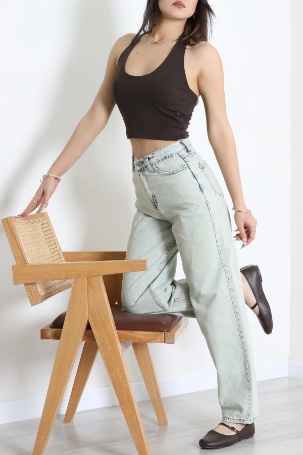 Kadın Açık Mavi Baggy Fit Yüksek Bel Kot Pantolon 2